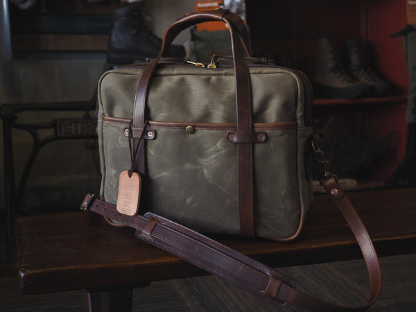 Lux Briefcase in Ranger Tan Waxed Canvas/Dark Snuff Regency Calf