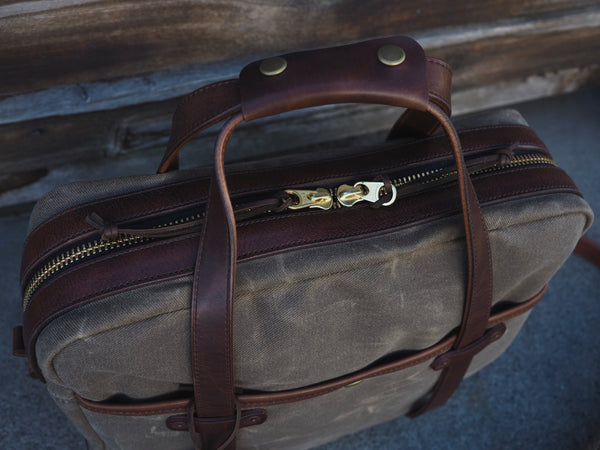 Lux Briefcase in Ranger Tan Waxed Canvas/Dark Snuff Regency Calf