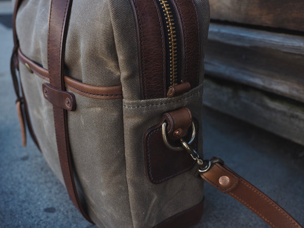 Lux Briefcase in Ranger Tan Waxed Canvas/Dark Snuff Regency Calf