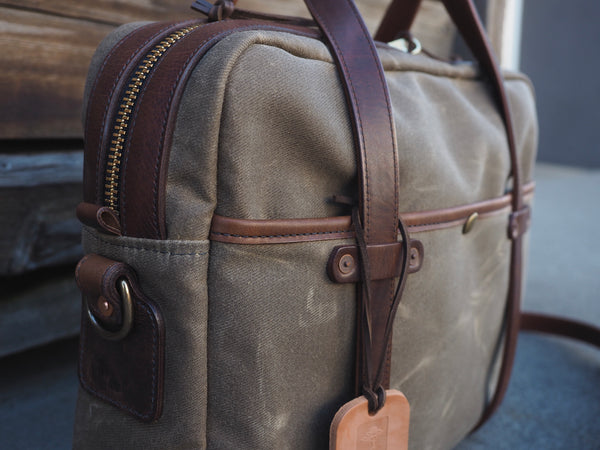 Lux Briefcase in Ranger Tan Waxed Canvas/Dark Snuff Regency Calf
