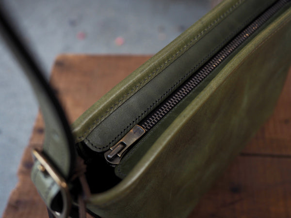 Small Cross Body Purse in Olive Italian Vachetta