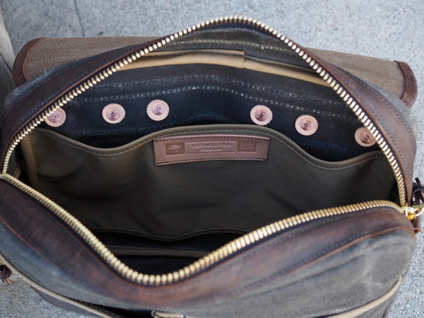 Field Bag in 37oz Heavy Olive Waxed Canvas/Snuff Mohawk Leather