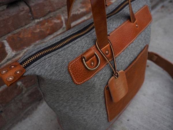 Day Bag in Olive Salt and Pepper/Bourbon German Tanned Leather