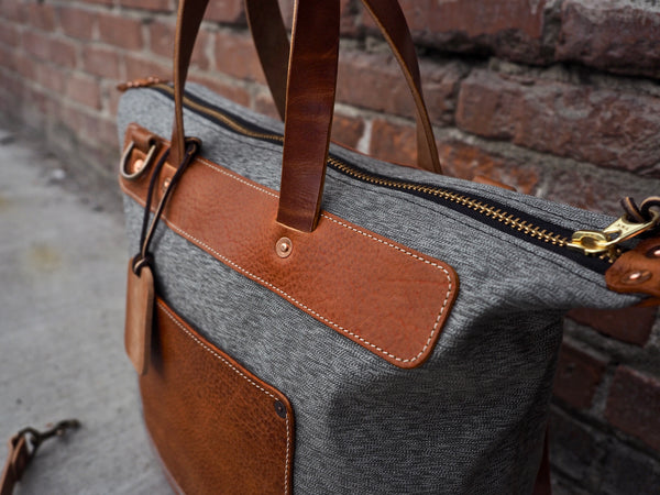 Day Bag in Olive Salt and Pepper/Bourbon German Tanned Leather