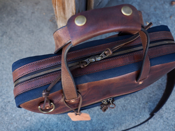 Executive Small Briefcase in Dark Navy Twill/ Dark Snuff Regency Calf