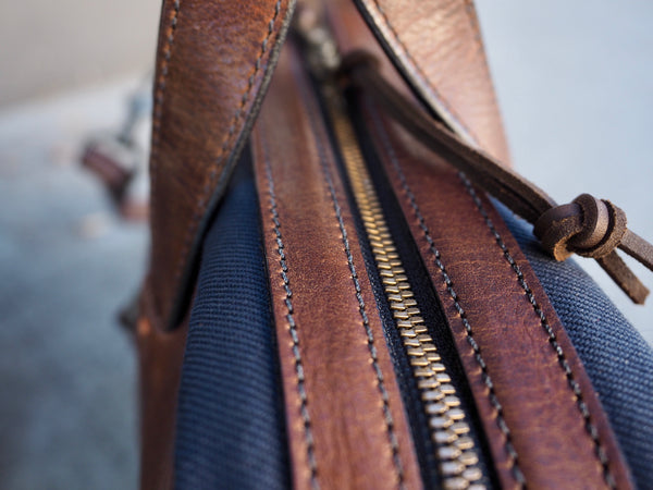 Executive Small Briefcase in Dark Navy Twill/ Dark Snuff Regency Calf