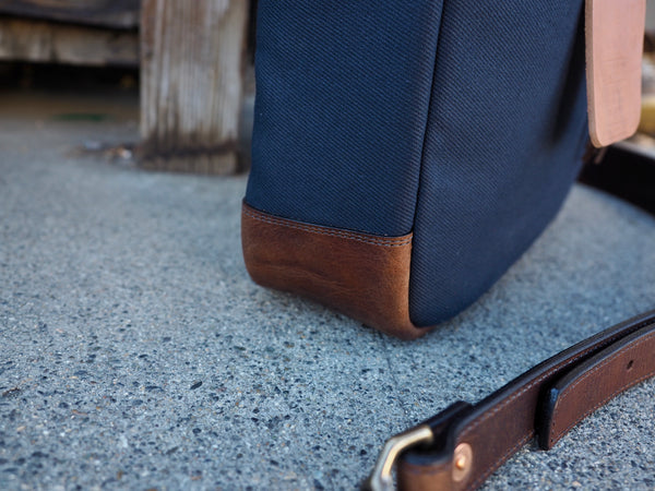 Executive Small Briefcase in Dark Navy Twill/ Dark Snuff Regency Calf