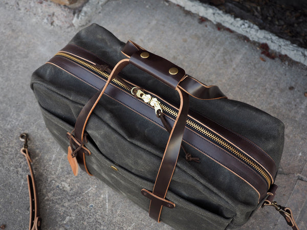 20" Weekender Duffle in Heavy Olive Waxed Canvas/Sedgwick Bridle